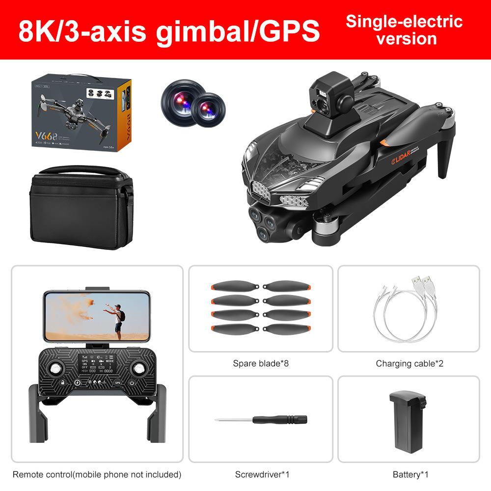 V668 GPS Drone 8K Professional 3-Axis PTZ HD Three Camera 5G WIFI FPV Dron 360° Intelligent Obstacle Avoidance Brushless Motor RC Quadcopter Toys