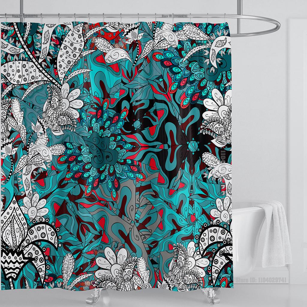 Boho Luxury Floral modern Shower Curtain flower printing Waterproof Polyester Bathroom Curtain with Hooks Bathtub Screen