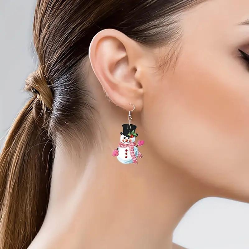 Snowman Acrylic Adorable Earrings For Winter Featuring Cute Scarf And Mittens Design