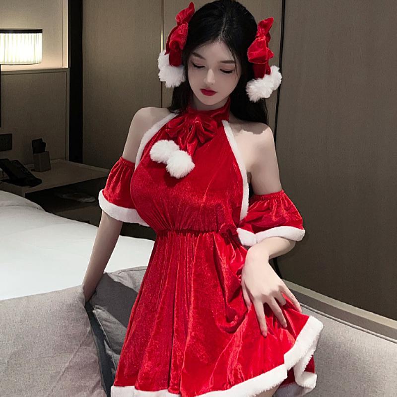 Red Sexy Backless Christmas Maid Dress - Holiday & Stage Performance Costume