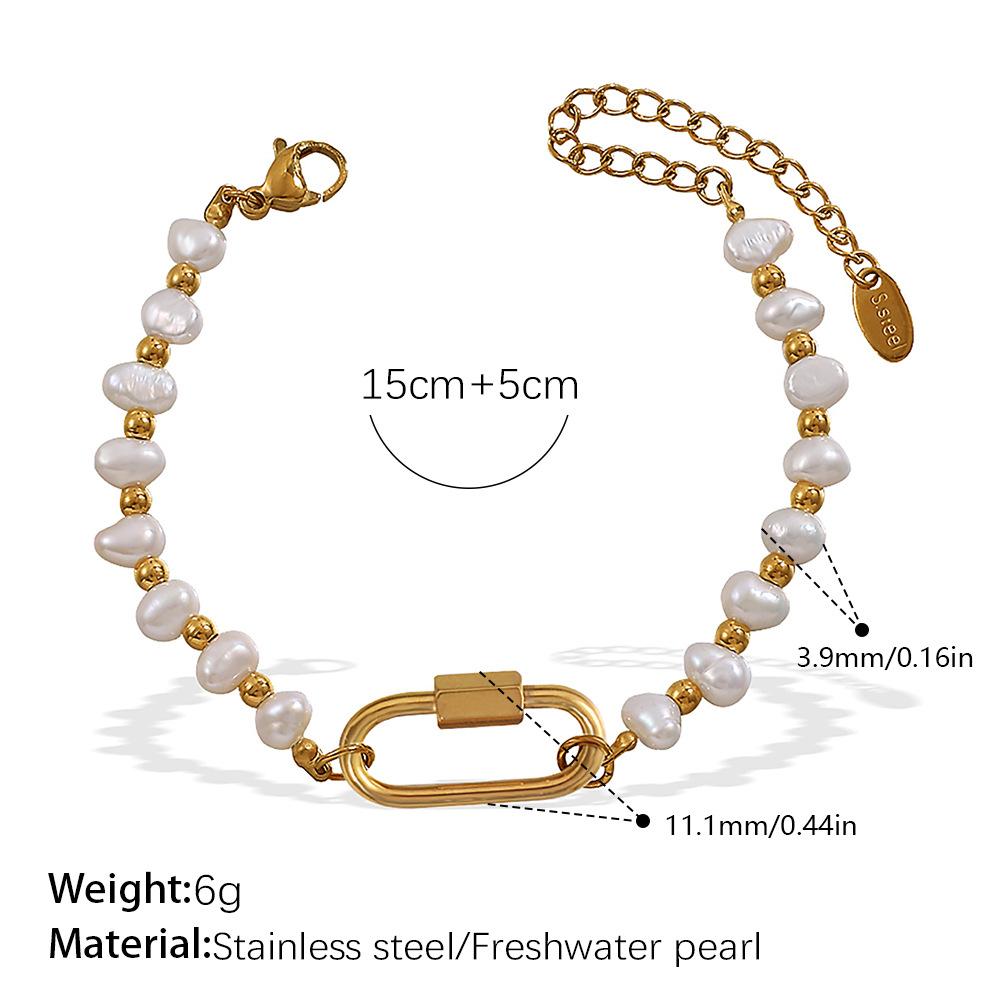 Браслет-подвеска с пресноводной жемчужиной и символом любви из нержавеющей стали Универсальное ожерелье с круглым дизайном из пресноводного жемчуга
