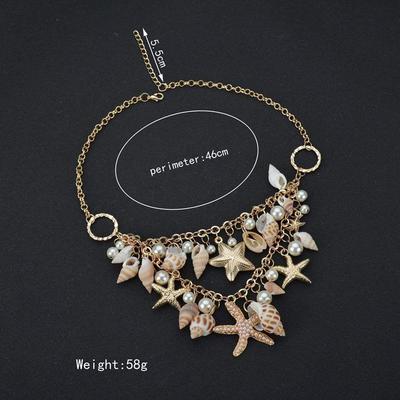 Gelbe Chimes-Halskette mit Seesternen und Muscheln, modisch, vergoldet, für Damen