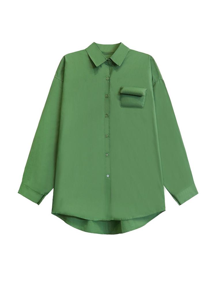 Xitao Einreihiges Umlegekragen-Hemd mit Tasche für Damen LJ1027