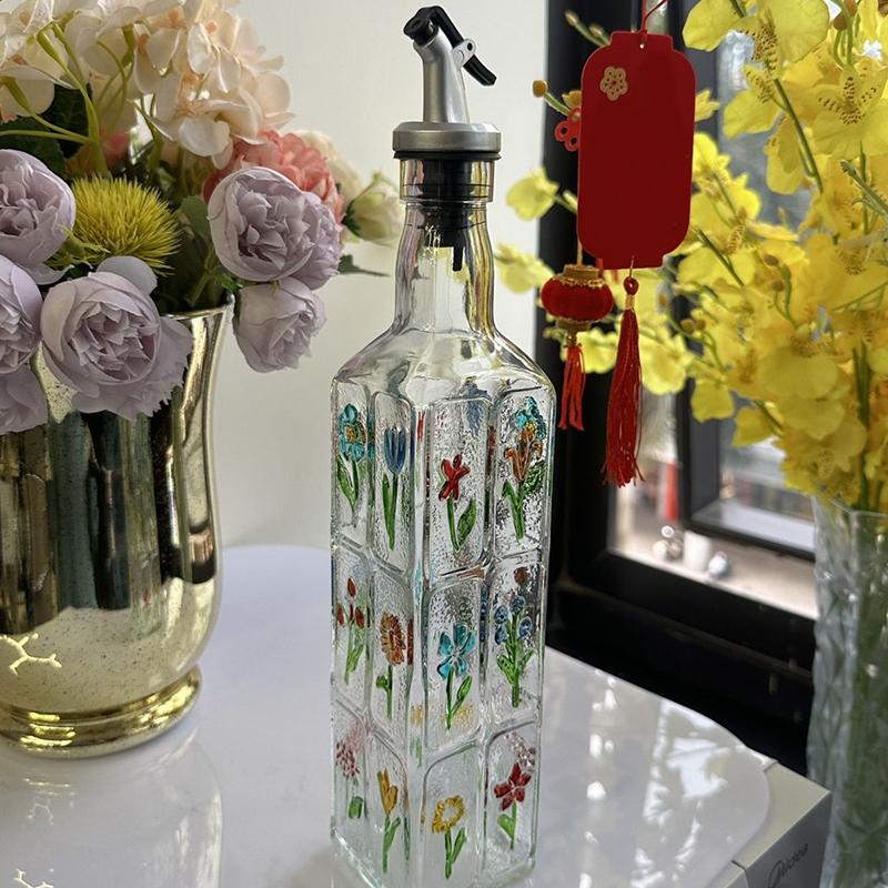 1PC Bottled Bottle Kitchen Supplies Soy Sauce Vinegar Bottle Home Decoration Hand-painted Oil Bottle Round 30x5.5cm