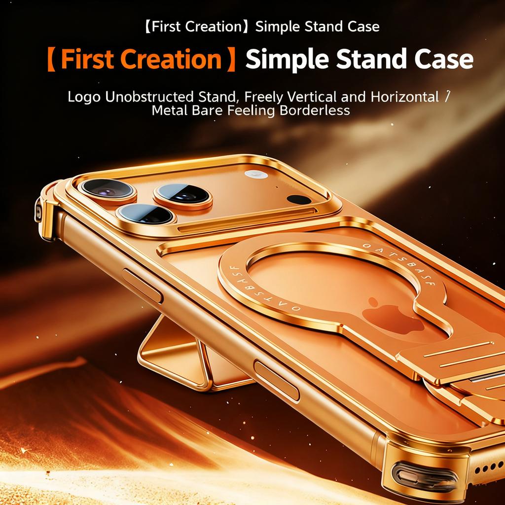 Oatsbasf Simple Design Phone Case for IPhone 17 Pro Max 17 Pro Metal Phone Cover W/ 360° Kickstand Anti-Drop Protection Bumper