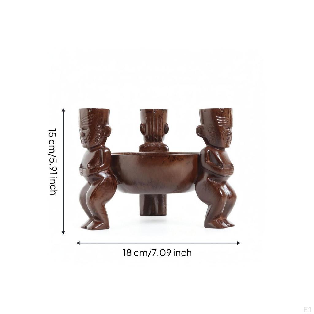 Carved Tabletop Bowl Figures ThreeLegged Pedestal WoodLike Finish for Display Ornament,