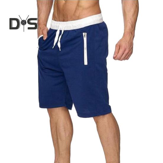 Men Shorts Elastic Waist Adjustable Drawstring Casual Sports Shorts Solid Color Belt Pocket Design Fitness Shorts