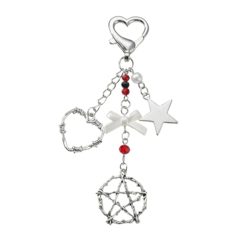 Cute Star Heart Bows Keychain Aesthetic Keychain Accessories Car Key Rings Purse Handbag Backpack Bag Charms for Womens