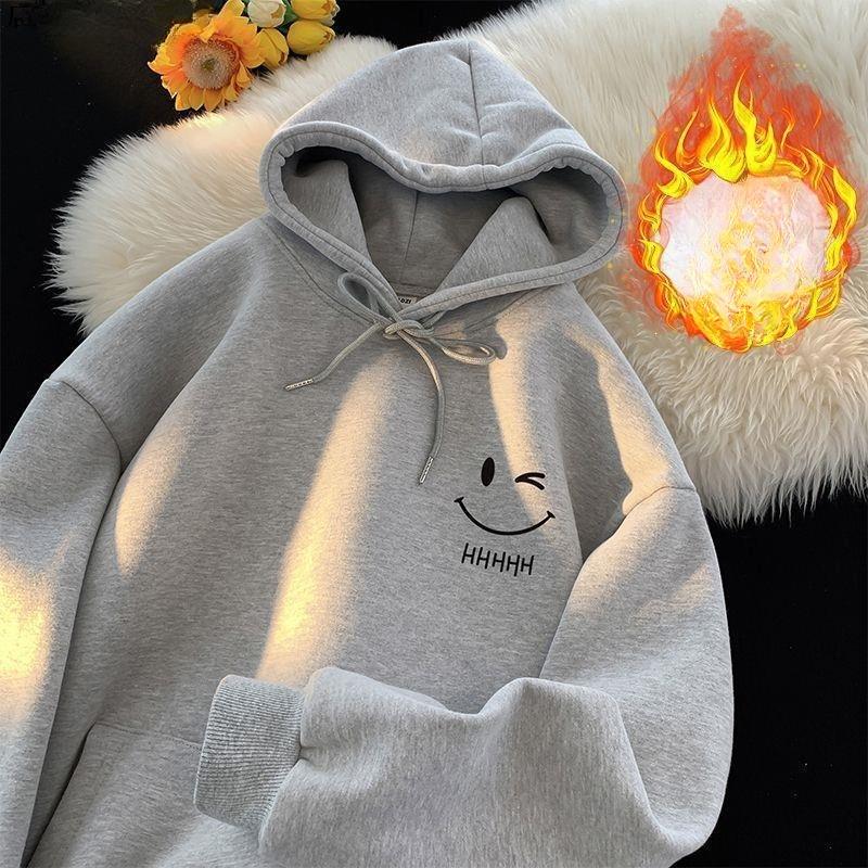 Women's Smiling Face Funny Fashion Couple Hooded Sweater American Heavyweight Loose Thickened Cashmere Boys' Hoodie Pullover Top