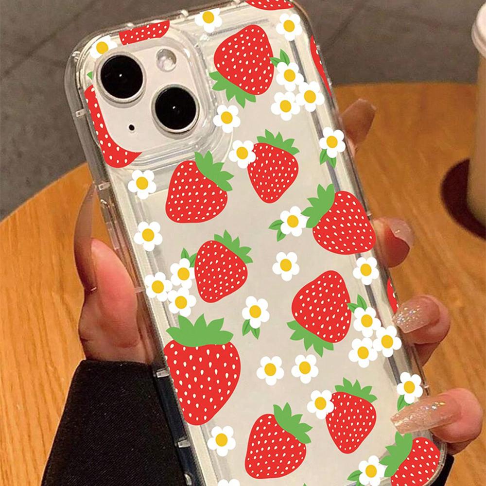 For iPhone 15 Phone Cases Soft TPU Mobile Back Cover with Strawberry Imprinted