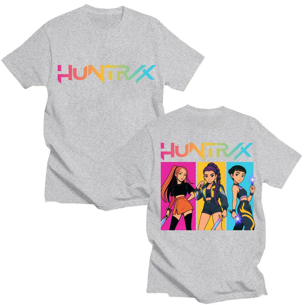 Kpop Anime Dämonenjäger Huntrix Girls Mode T-Shirts Männer Frauen Ästhetisches Manga T-Shirt Übergroß Baumwolle Lässig Street T-Shirt