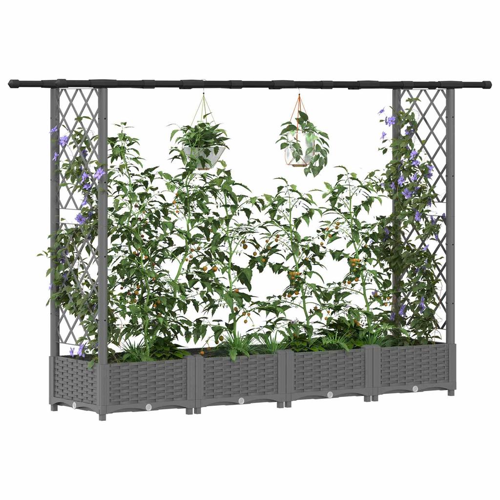 Raised Garden Bed with Trellis and Roof Light Gray 203 x 40 x 121 cm PP
