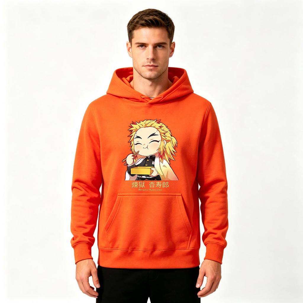 Anime Rengoku Kyoujurou Print Herren Pullover Hoodie Lässiges Langarm Lockeres Kapuzensweatshirt