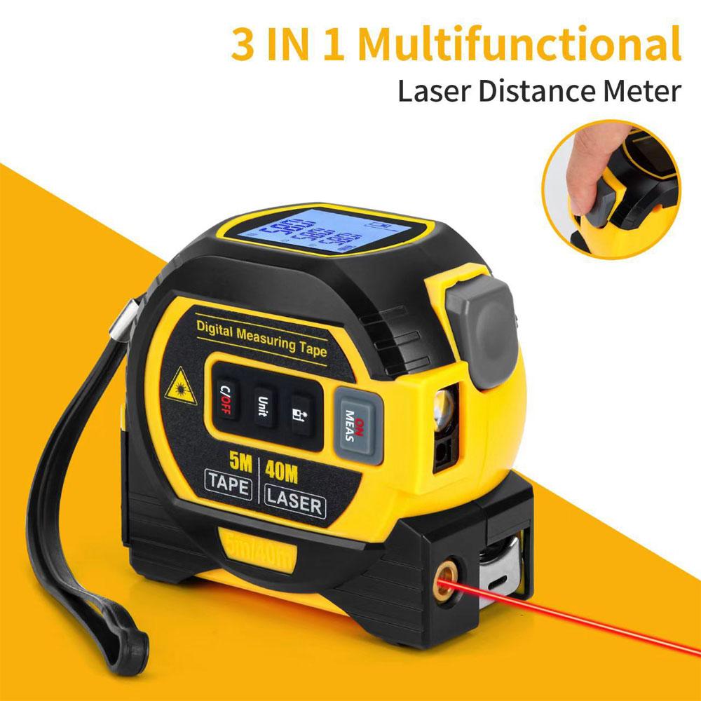 40m/60m 3-in-1 LCD Laser Tape Measuring Almighty Ruler Digital Tape Measure with Laser