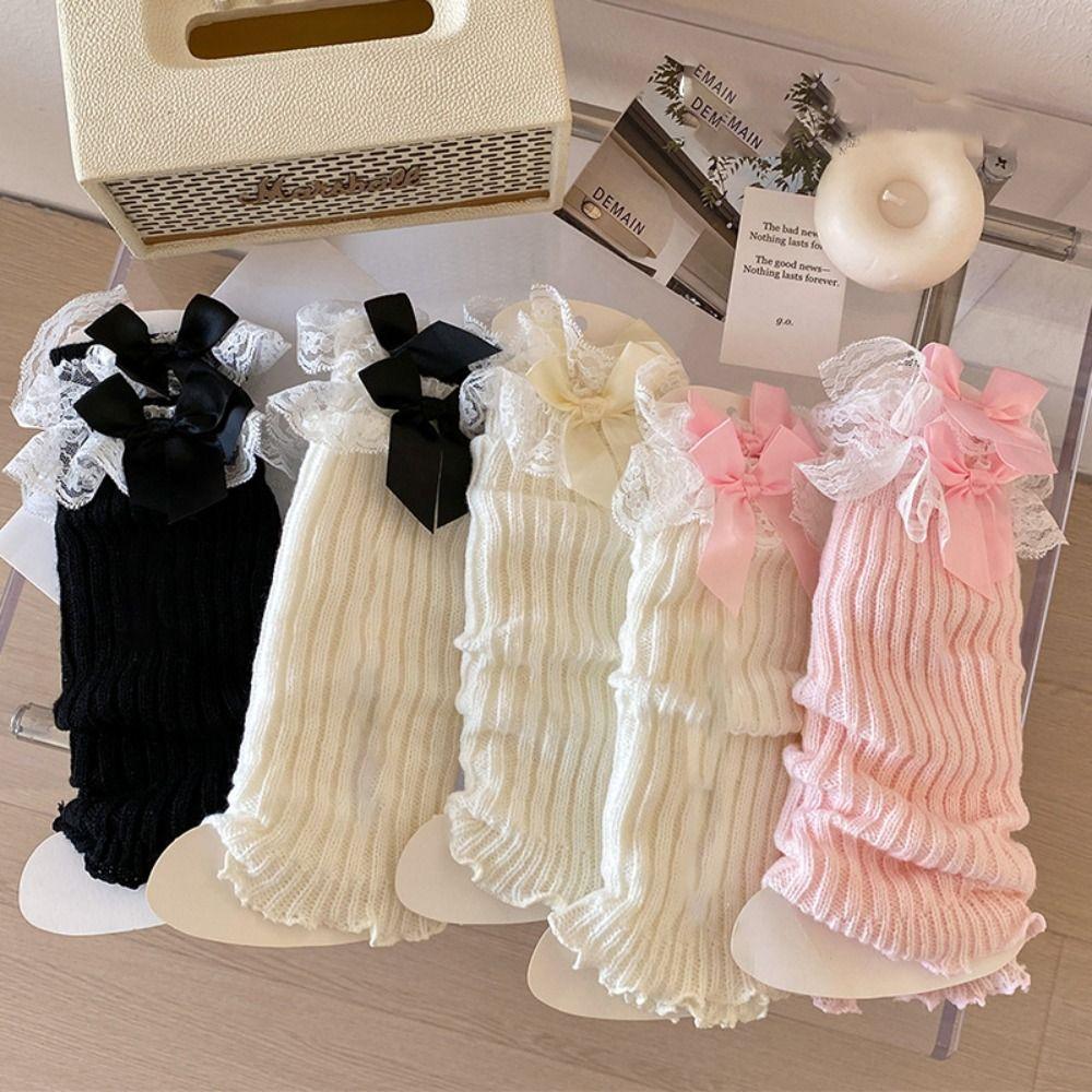 Chaussettes montantes mi-mollet en dentelle Y2K Fille Couvre-jambes Nouveau Filles Lolita Couvre-chaussettes en dentelle Filles