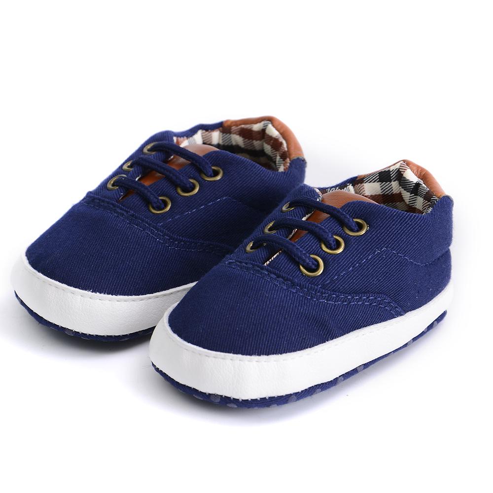 Baby Jungen Canvas Schuhe Weiche Sohle Rutschfest Klassischer Stil Lauflernschuhe Kariertes Patchwork Einfarbig Sportliche Sneaker