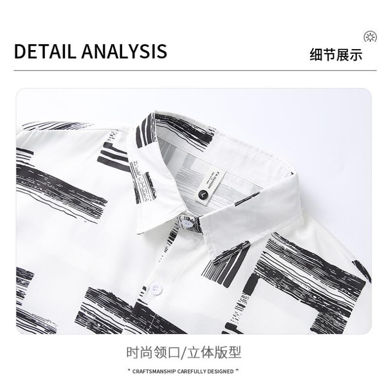 Summer Polo-neck Loose Casual Printing Single Breasted Shirt Male Short Sleeve Fashion All-match Cardigan Top Men