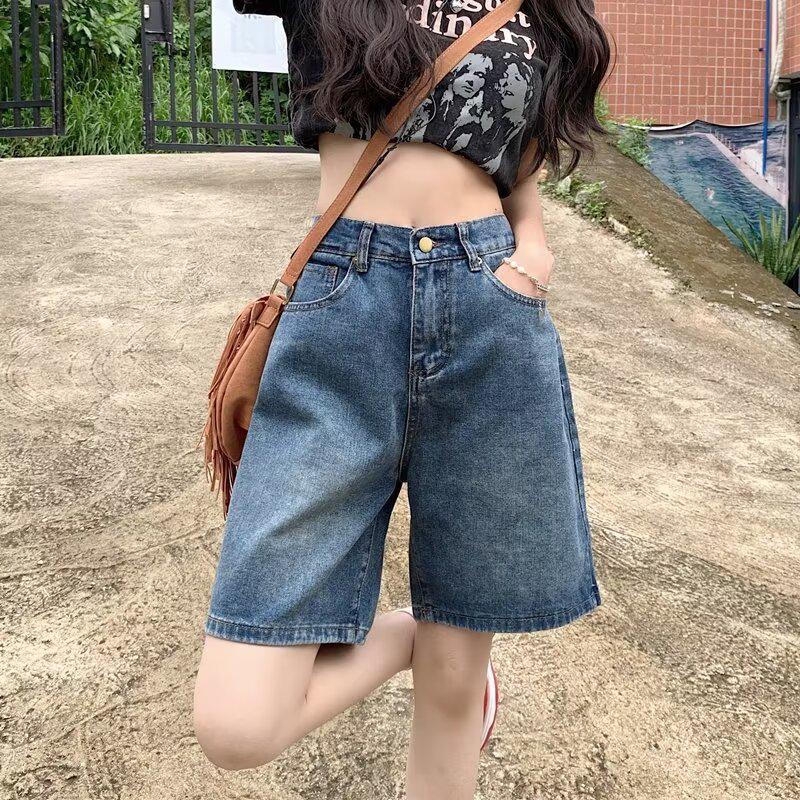 Women's Retro Wide-Leg Denim Shorts - Trendy, Versatile, Loose Fit, Slimming Mid-Length Pants
