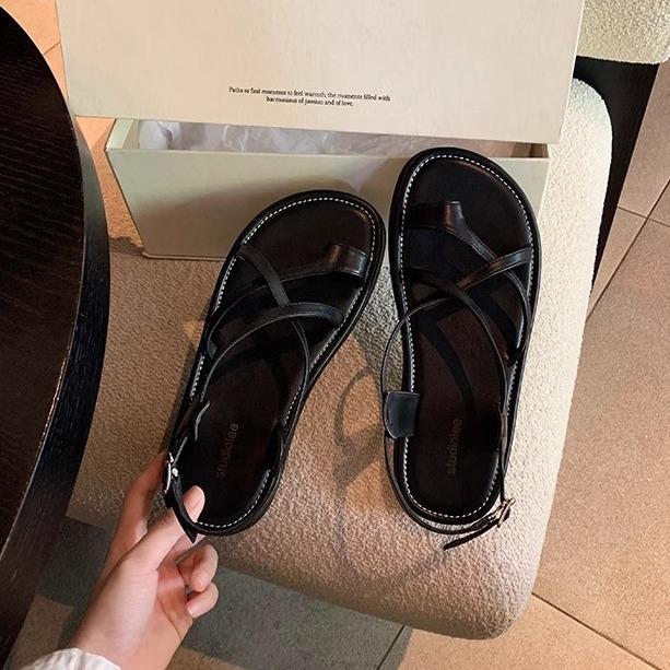 

Grape mother of the same style, versatile cross-buckle set, toe soft sole, niche Roman style vacation platform sandals women s leather 35