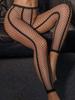 Women Sexy See-through Nylon Black Fishnet Ankle-Length Tights Party Thin Body Stockings Ins Trendy Striped Base Layer Pantyhose