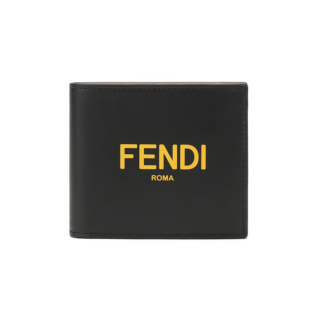 Fendi Logo Print Korte Dubbelgevouwen Kalfsleren Portemonnee Heren portemonnee Zwart Geel 7M0169ADM8F0R2A Basic Set (Bag+Dust Bag)