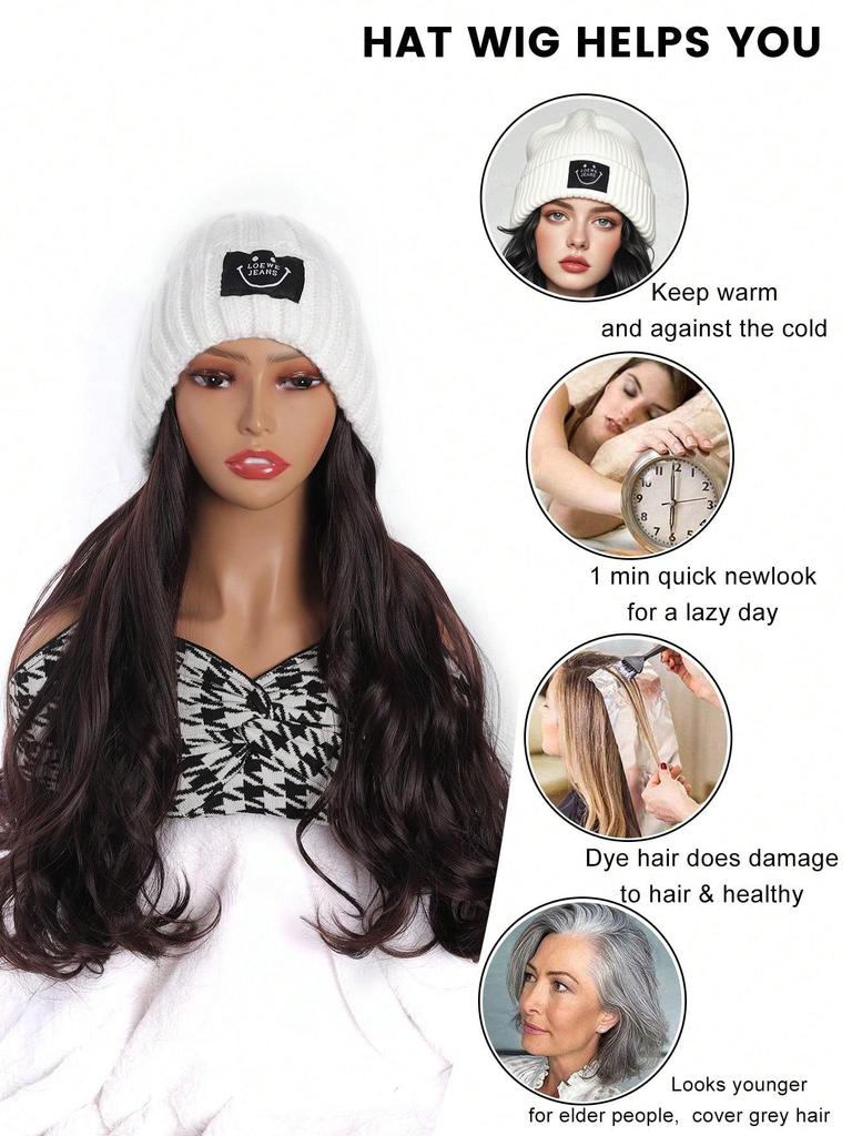 Peruki syntetyczne z symbolem uśmiechniętej buźki z długimi, dużymi falami do przedłużania włosów dla kobiet i dziewcząt, modny design, kapelusz i peruki w jednym kawałku do codziennego użytku