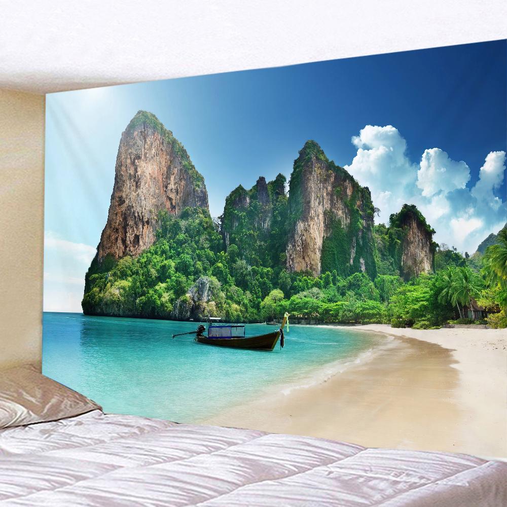 Beach Sunset Landscape Tapestry Wall Hanging Coconut Tree Printed Wall Art Hotel Room Decoration Items Aesthetic Dorm Home Decor