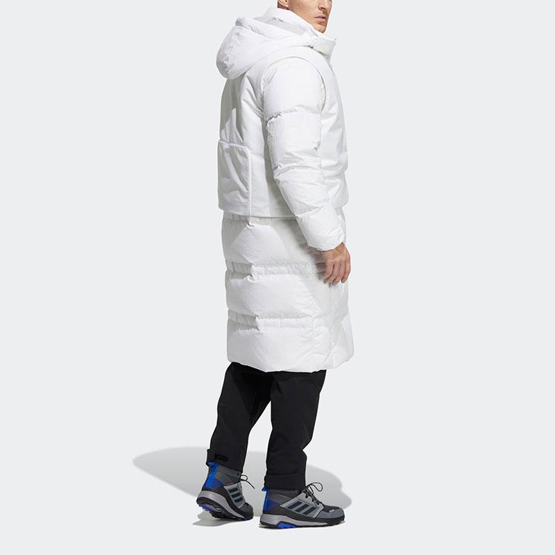 Adidas Long Down Jacket Solid Color Outdoor Windproof Mid-Length Three-In-One Goose Down Coat Unisex Jacket White H13854