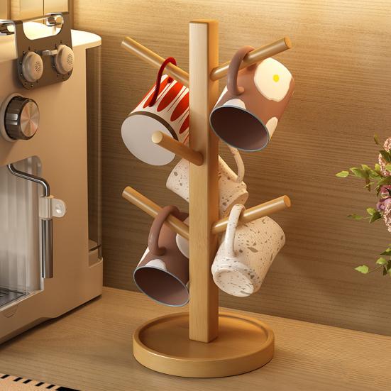 Stojak do przechowywania kubków na wodę Drewno lite Odwrócony uchwyt na kubki Nośność Możliwość piętrowania Biurkowy wieszak na kubki do Kuchni Restauracji Domu