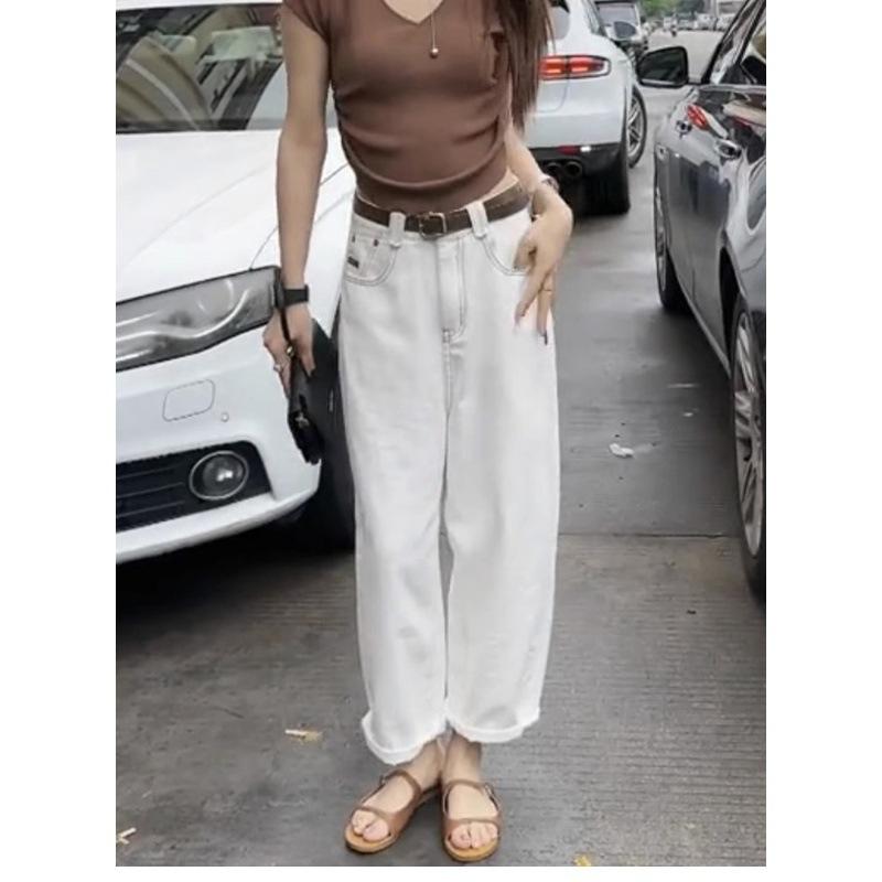 

Джинсы с высокой посадкой для женщин Весна и Осень Новые Большой размер Толстые Мм Брюки-морковки Укороченные брюки Стройнящие Папины брюки Брюки гаремы 5XL белый