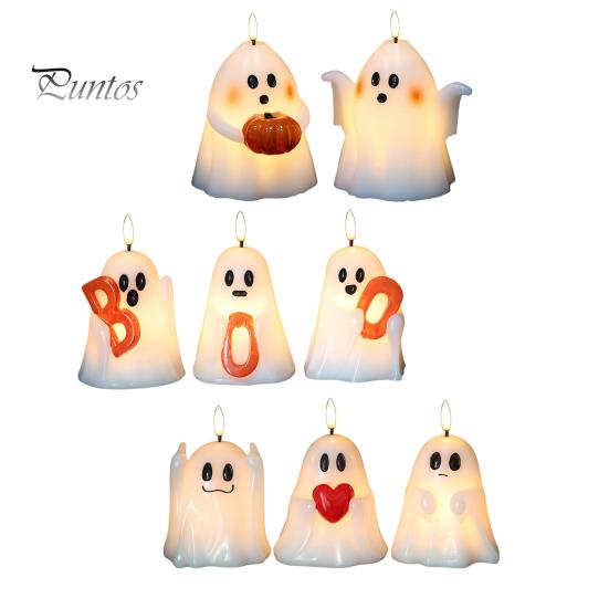 Safe Decorative Night Lights Halloween Ghost Flameless Candle, Cute Holding BOO Letter Tealight, Kid Friendly Gifts Battery Operated LED Flickering