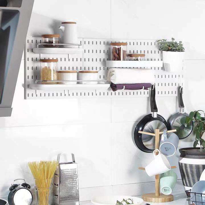 Nail-Free Self-Adhesive Pegboard: Extra-Large Storage Shelf with No-Drill Hooks for Kitchen or Bathroom Walls