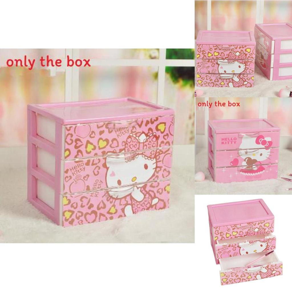 Hello Kitty Leopard Unicorn Melody Pattern Three Layer Drawer Style Storage Box For Desk Organization