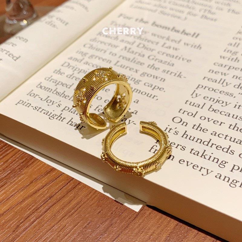 Light Luxury Brushed Zirconia Women's Open Ring - Retro Court Style Fashion
