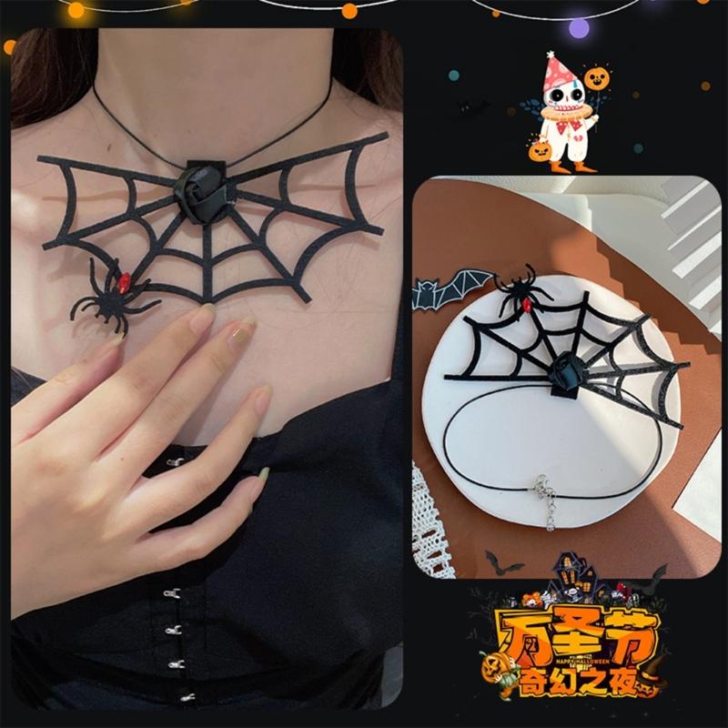 Black Necklaces Chain Spiders Short Neck Gothic Costume Jewelry for Women & Girl
