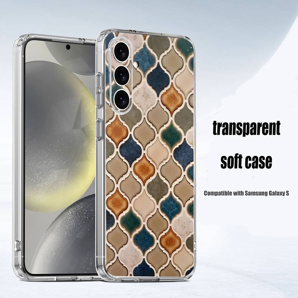 M-Moroccan Tile Phone Case For Samsung S24,30,21,22,23,20 FE,lite,PIus,Ultra,5G,Note,9,10 Transparent Cover