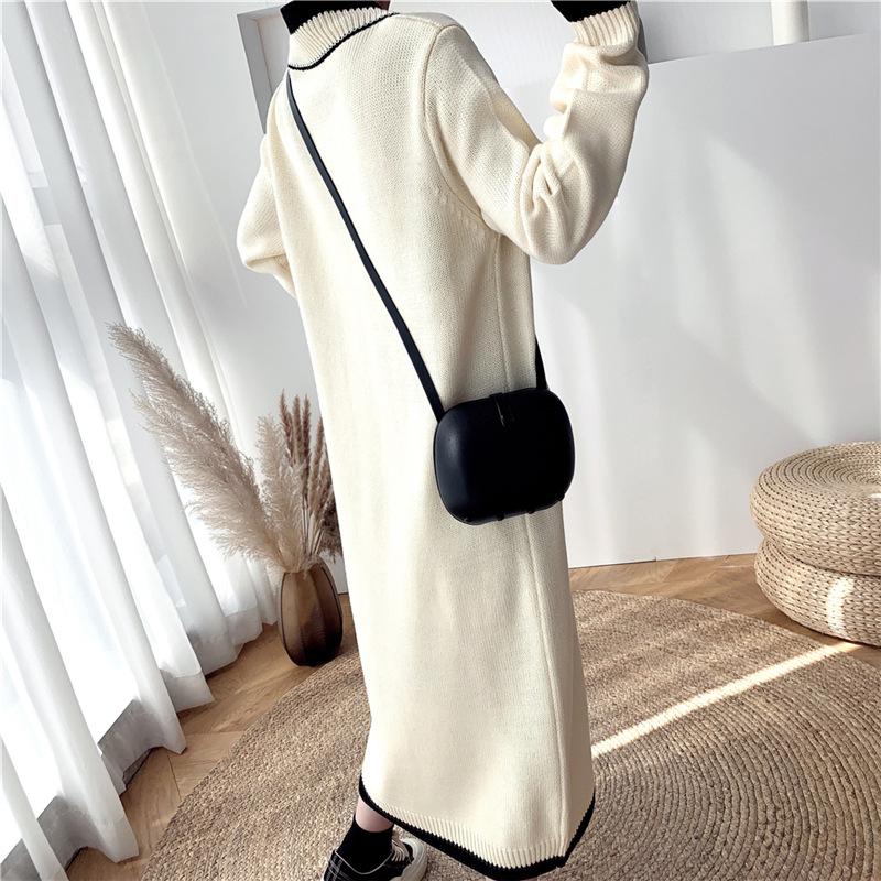 New long lazy v-neck loose knitted dress with coat and bottom sweater women's skirt