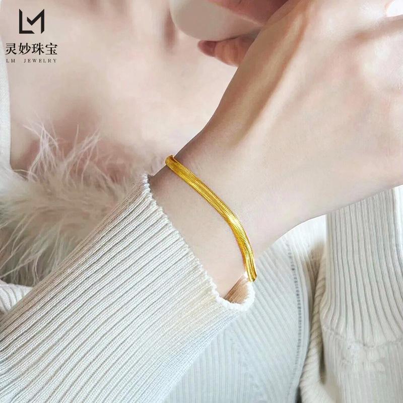 AU999 24K Gold Snake Bone Bracelet for Women: Exquisite Elegance Wrapped Around Your Wrist