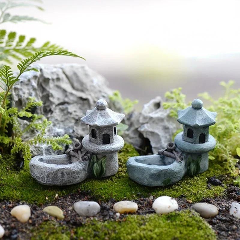 Moss Micro Landscape Ornament Pool Tower House Micro Landscape Home Garden Decoration  Desk Decoration