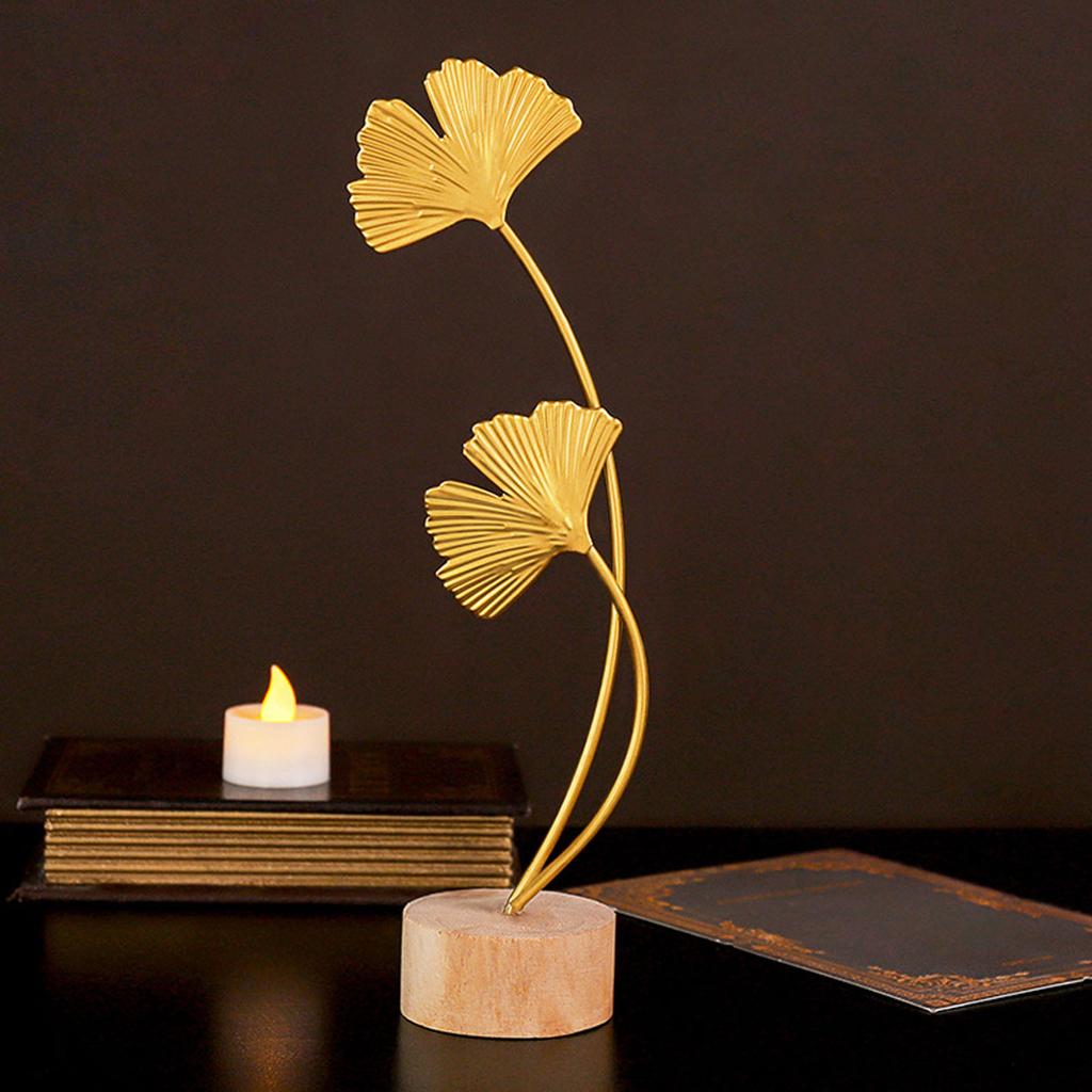 Goldene Ginkgoblatt-Statue Dekorative Moderne Eisen-Ginkgoblatt-Desktop-Ornament für Tischplatte Eingangsbereich