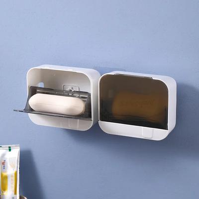 Wall Mounted Soap Holder Box With Lid Bathroom Soap Dish Without Drilling Soap Storage Rack Bathroom Accessories
