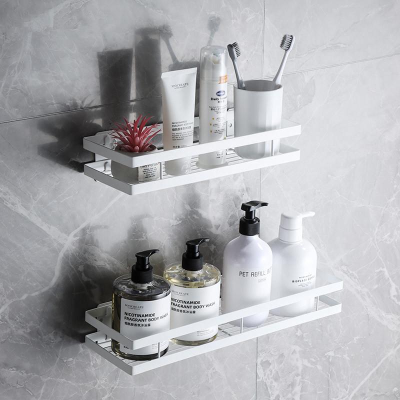 Tuqiu Bathroom Shelf Wall Mounted Bathroom Storage Organizer Holder Corner Shelf White Aluminum Bath Shower Shelf
