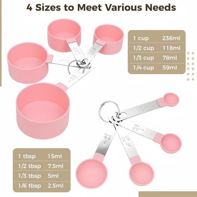 4/8pcs Measuring Cup and Spoon Set, Stackable Cups and Spoons, Nested Measuring Cups with Stainless Steel Handles
