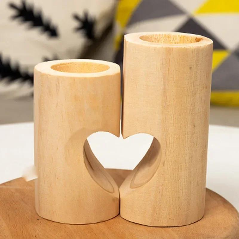 New Heart-shaped Craft Wooden Candlestick Shelf Christmas Decoration Gift Couple Candle Holder Stand