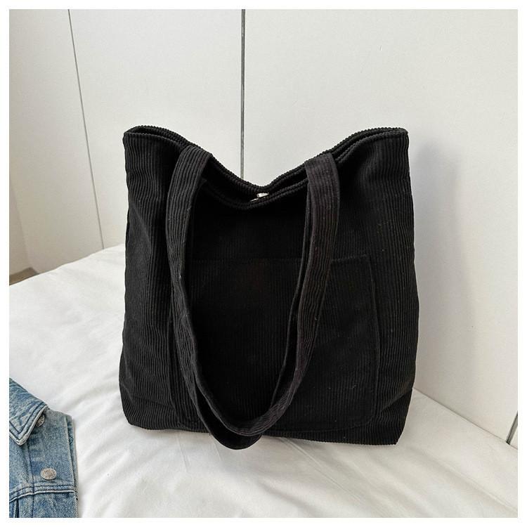 Просторная вельветовая сумка-тоут для женщин Модный уличный стиль Идеальна для повседневного использования чёрный