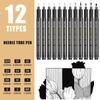 12Pcs Waterproof Fine Liner Pen Artist Sketching Tool For Artists Student Technical Drawing Creative Art Illustrations