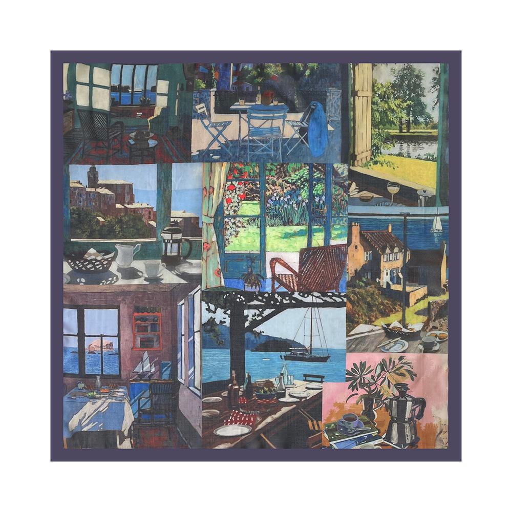 Oil Painting Retro Literary Silk Scarf Cotton Square Scarf Versatile Cashew Nut Silk Scarf 70 Square Scarf Elegant Decorative Waist Seal Belt Scarf