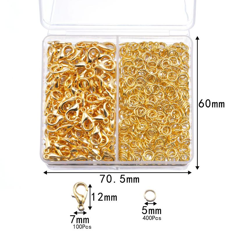 500 stk/eske Smykkefremstillingssett Hummerlåser & Binderinger Med Eske For DIY Kjede Halskjede Armbånd Ankellenke Rekvisita Koblingsstykker