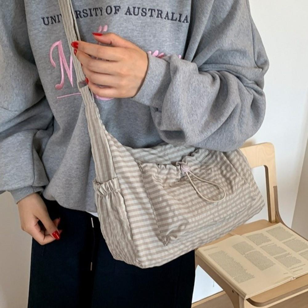 Adjustable Strap Plaid Crossbody Shoulder Bag Zipper Checkered Stripe Sling Bag Daily