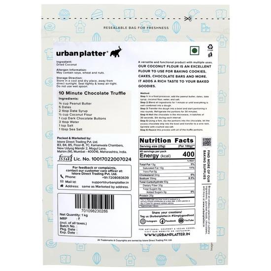 Urban Platter Kokosová mouka, 1 kg [vyrobeno z kokosových ořechů z Tamil Nadu, přirozeně bezlepkové, bohaté na vlákninu, šetrné k paleo]